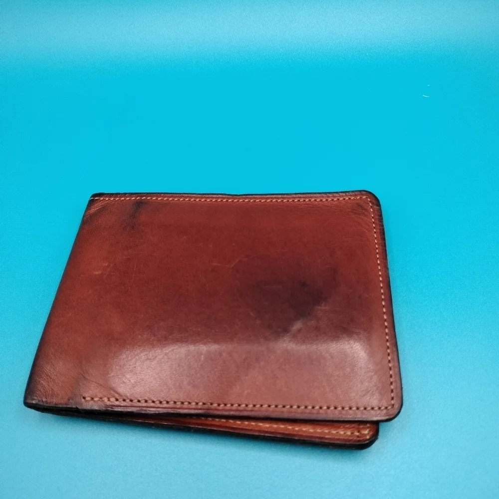Rossi Caruso Men's Bi-fold Wallet Leather Card Holder Two Cash Slots Brown